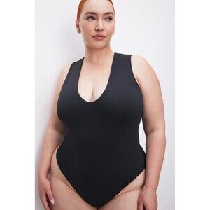 NWT Good American Deep V-Neck Scuba Knit Thong Bodysuit Size 2XL Black‎